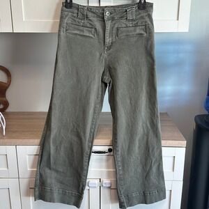 Sanctuary Womens Wide Leg Pants Voyage Crop Standard Rise Olive Green Stretch 30